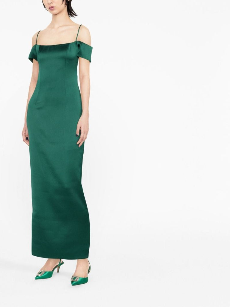Green Off-shoulder Satin Gown