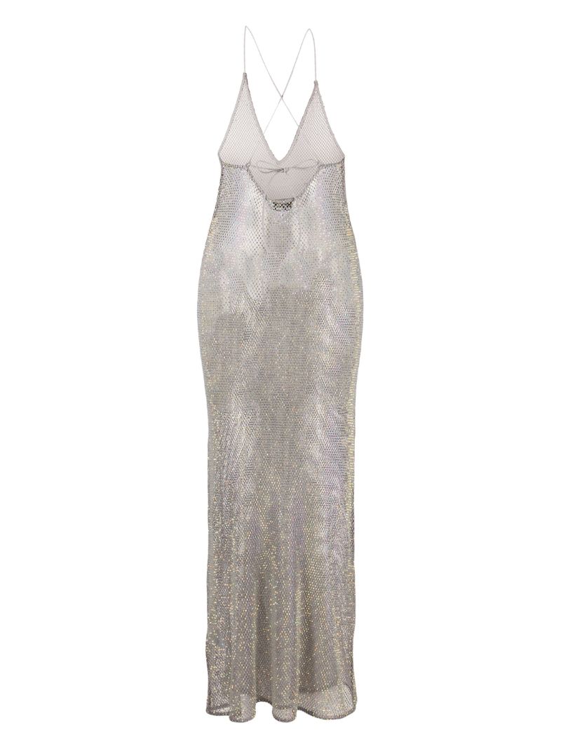 Silver Crystal-embellished Sheer Mesh Maxi Dress