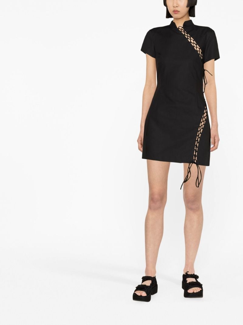 Black Trapeze Lace-up Mini Dress