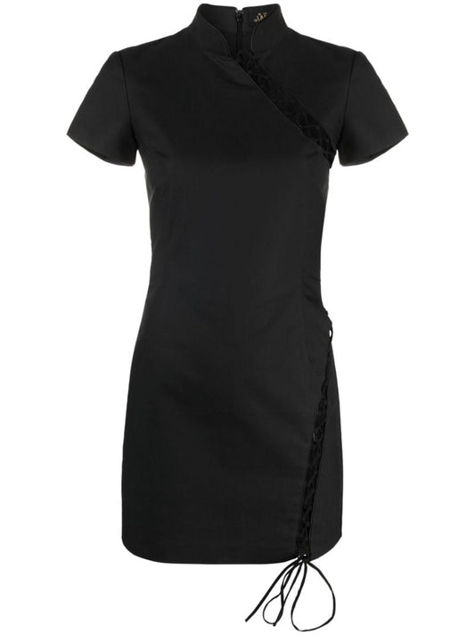 Black Trapeze Lace-up Mini Dress