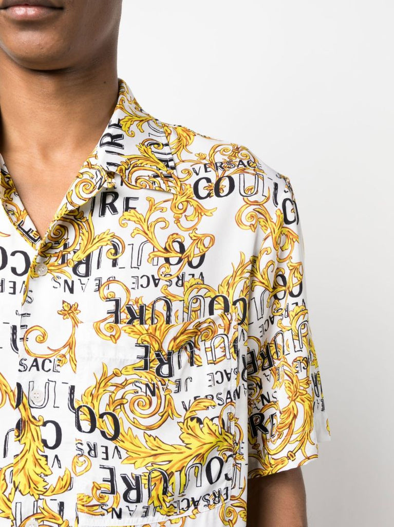 White Baroque-print Short-sleeve Shirt