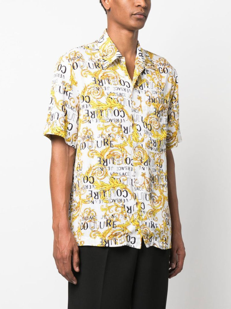 White Baroque-print Short-sleeve Shirt