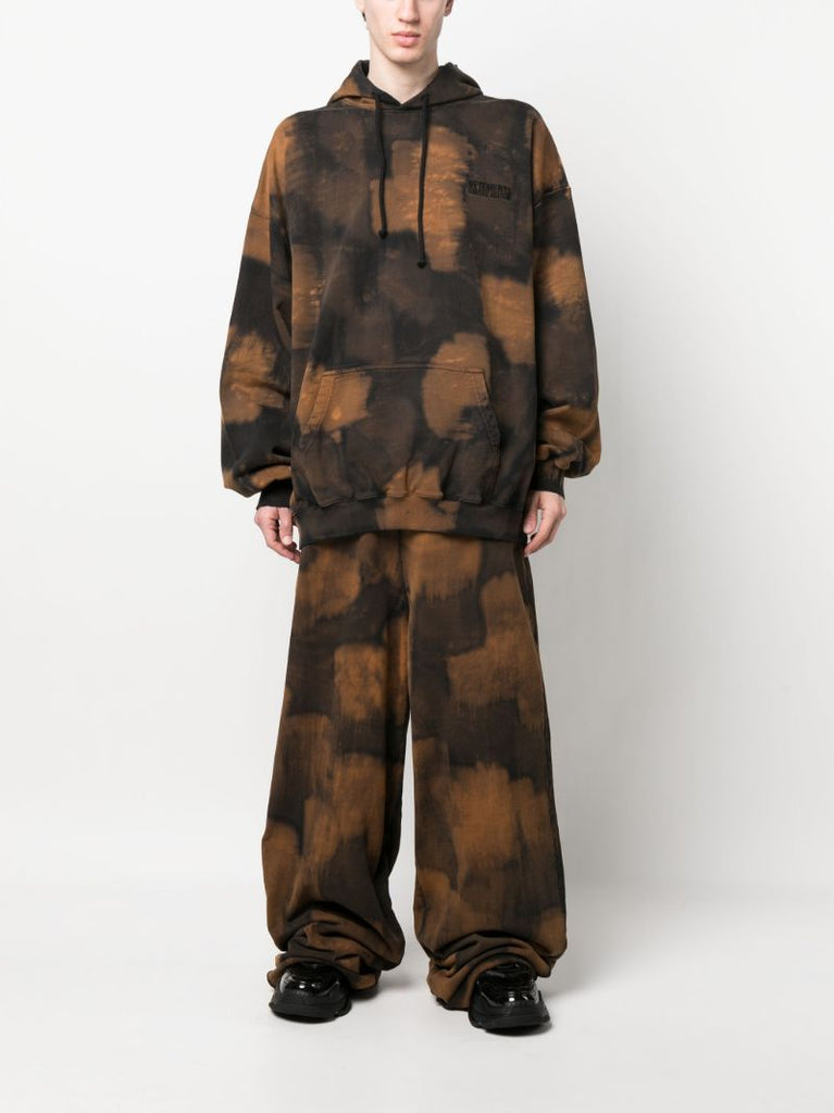 Brown Bleach Effect Cotton Hoodie