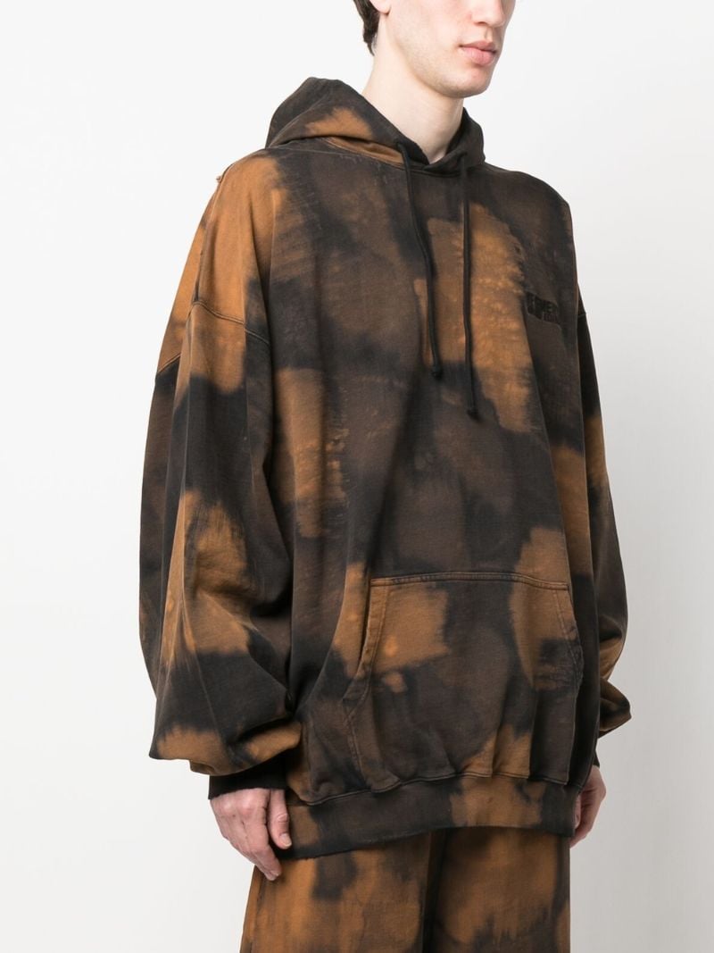 Brown Bleach Effect Cotton Hoodie