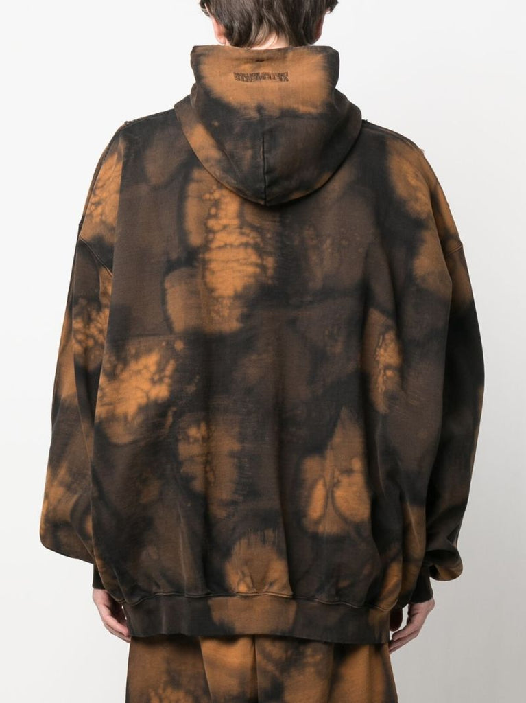 Brown Bleach Effect Cotton Hoodie
