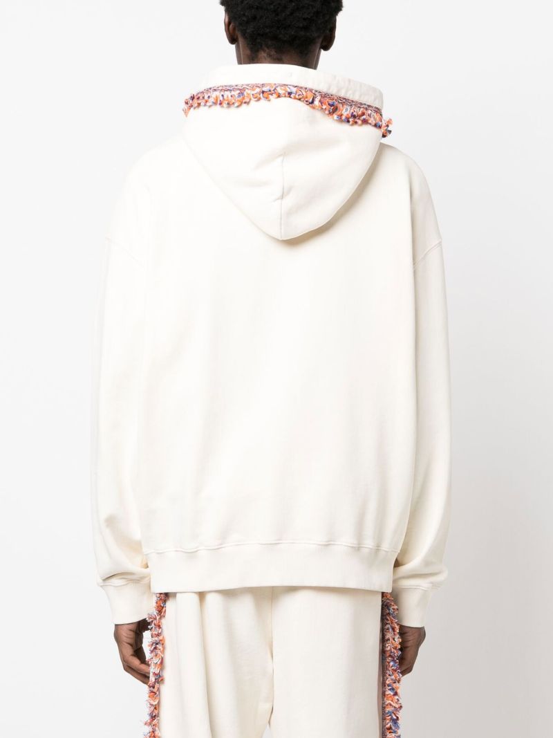 Cream Fringe-detail Hoodie