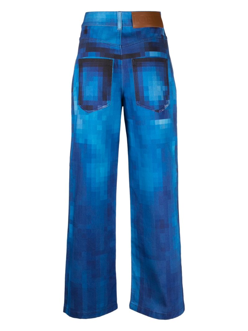Blue Pixel Print Straight-leg Jeans