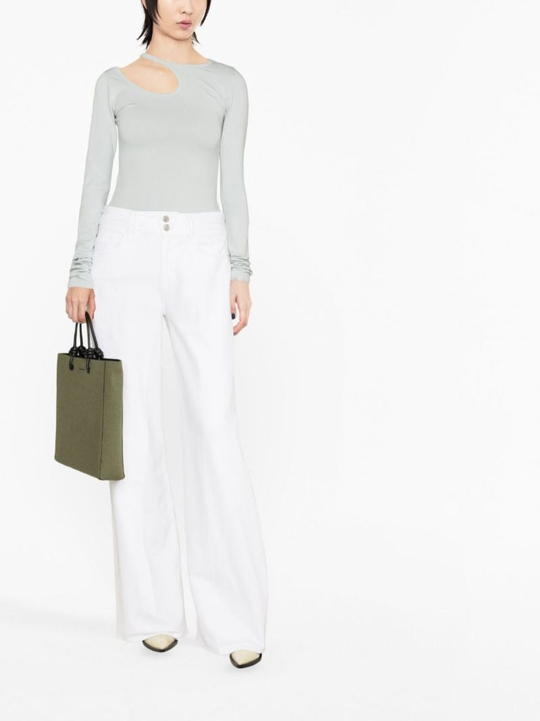 White Triple Stitch Wide Leg Jeans