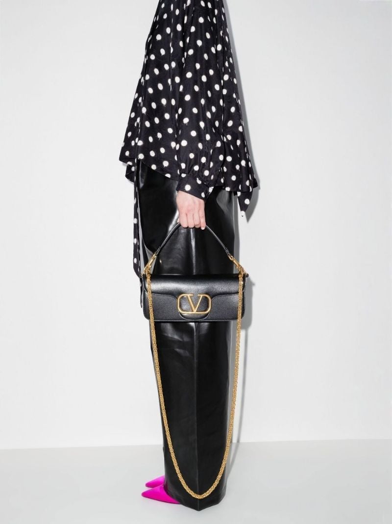 Black Vlogo Leather Shoulder Bag