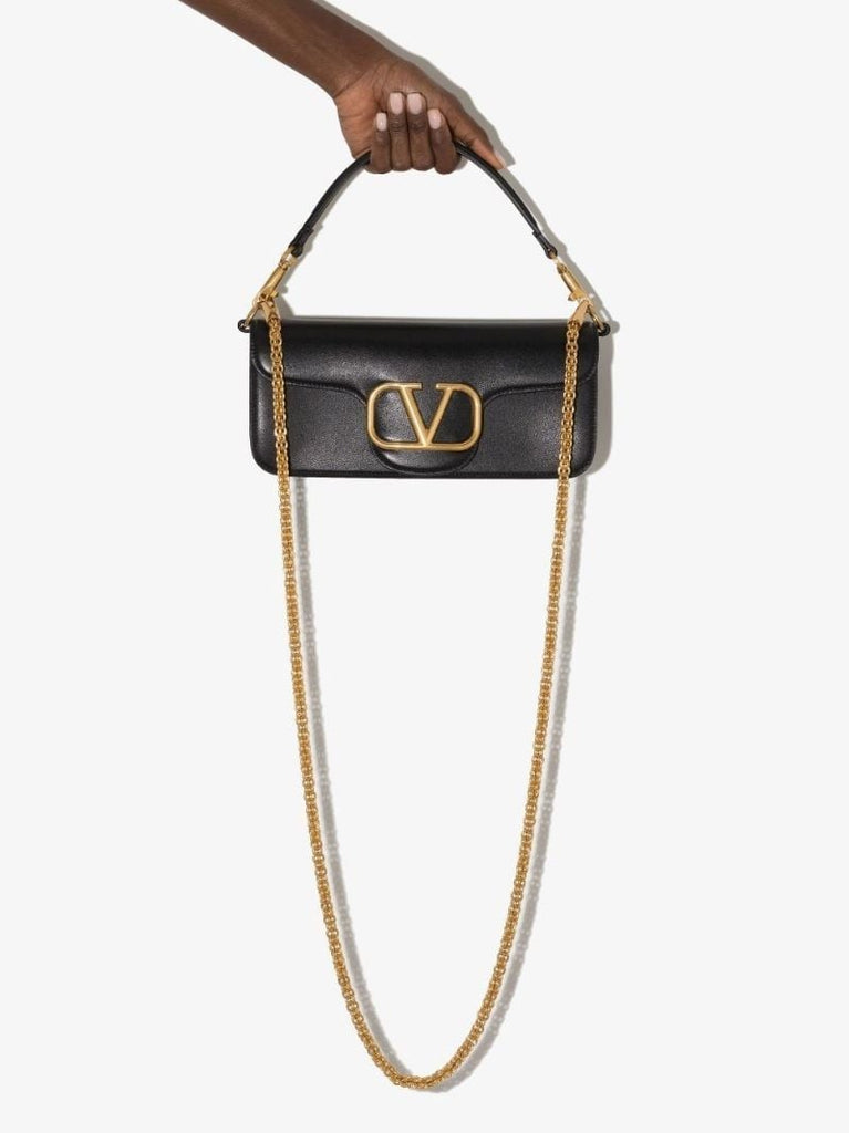 Black Vlogo Leather Shoulder Bag