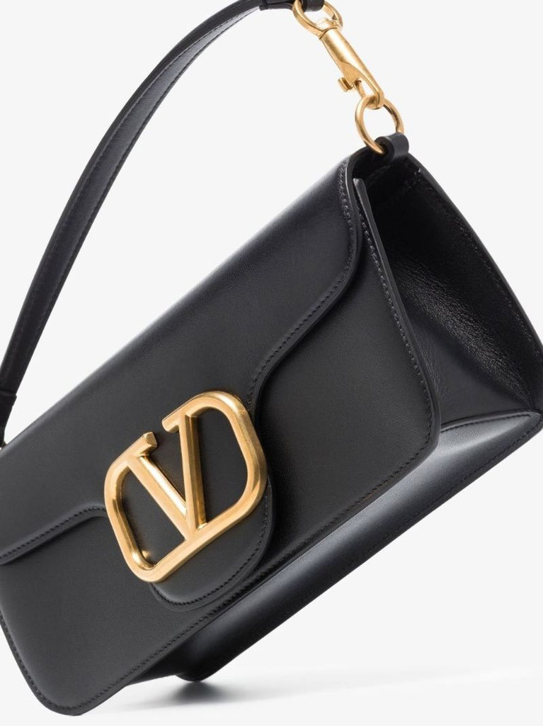 Black Vlogo Leather Shoulder Bag