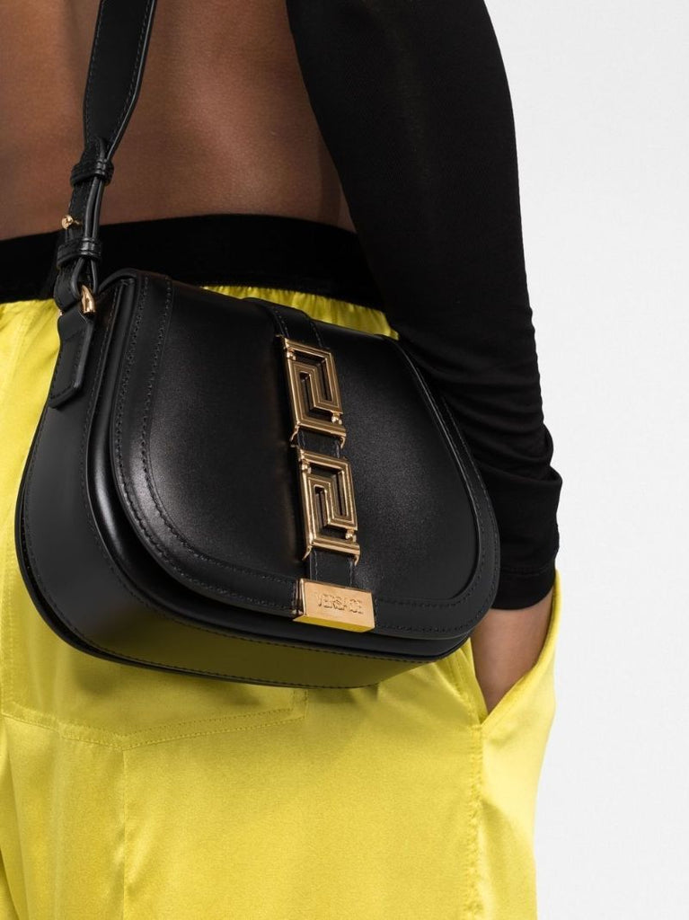 Black Greca Goddess Shoulder Bag
