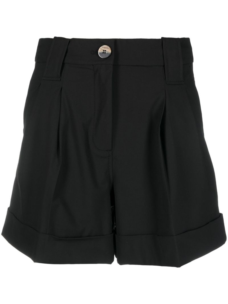 Black Pleated Cotton Shorts