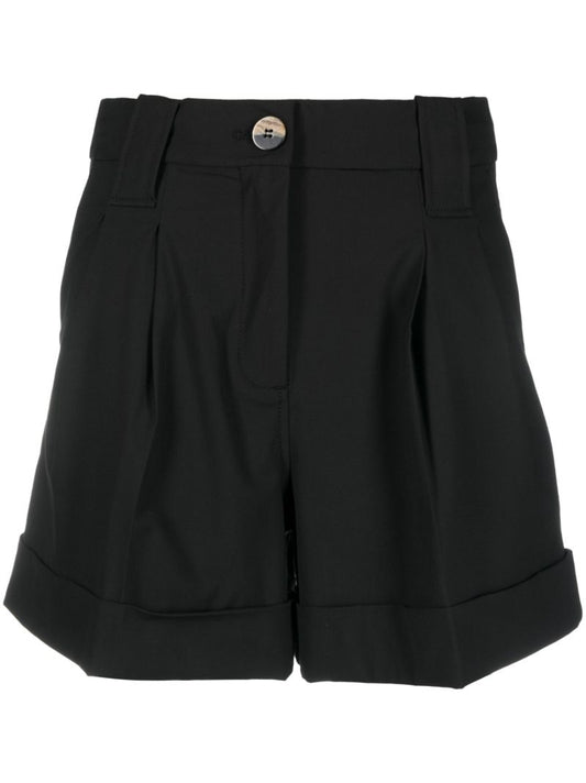Black Pleated Cotton Shorts