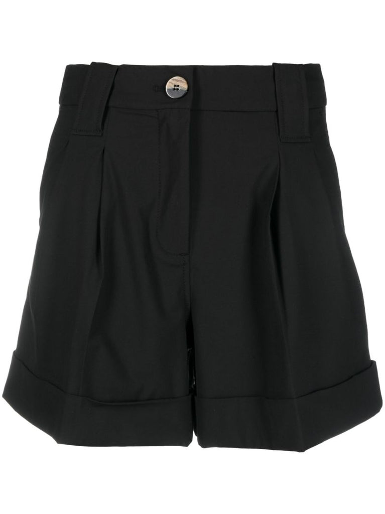 Black Pleated Cotton Shorts