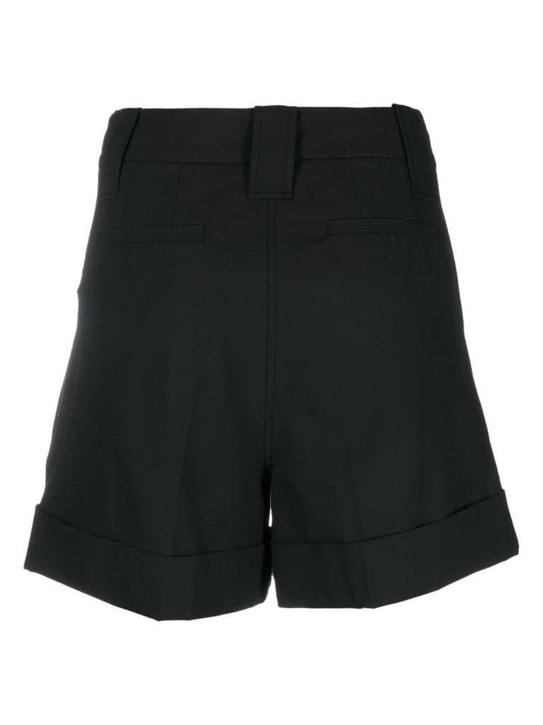 Black Pleated Cotton Shorts