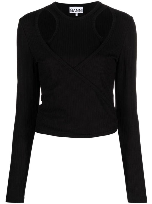 Black Cut-out Neck Top