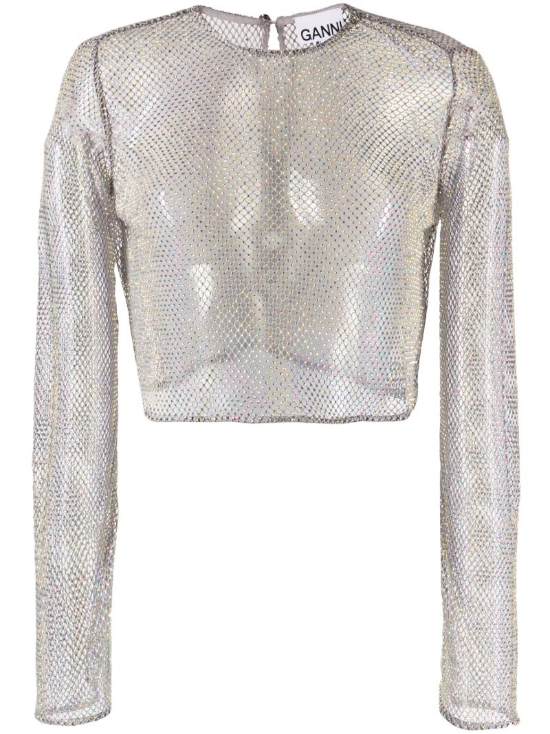 Silver Crystal Embellished Crop Top