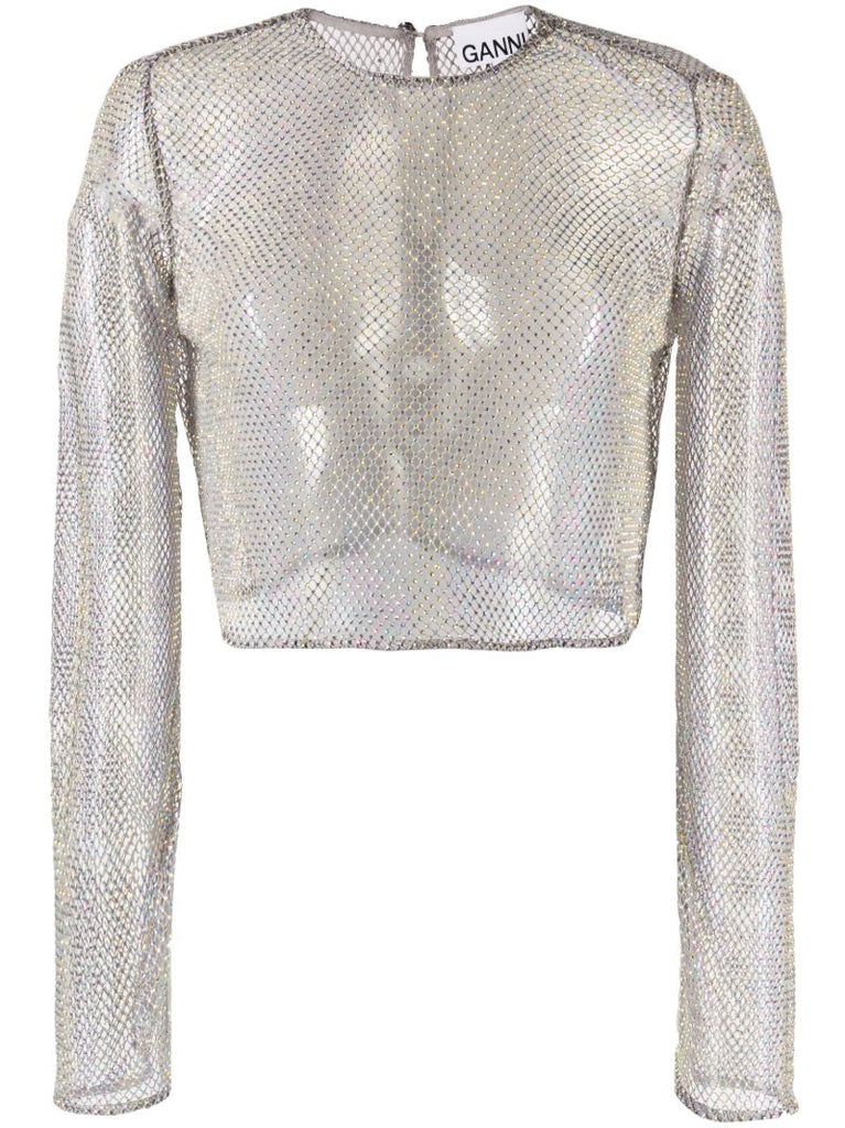 Silver Crystal Embellished Crop Top