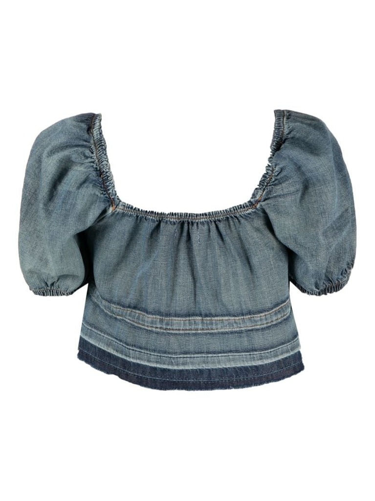 Blue Cropped Denim Top
