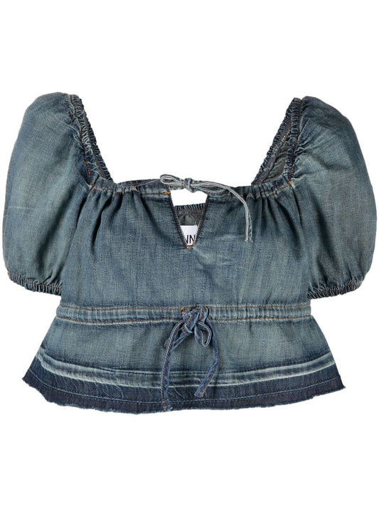 Blue Cropped Denim Top