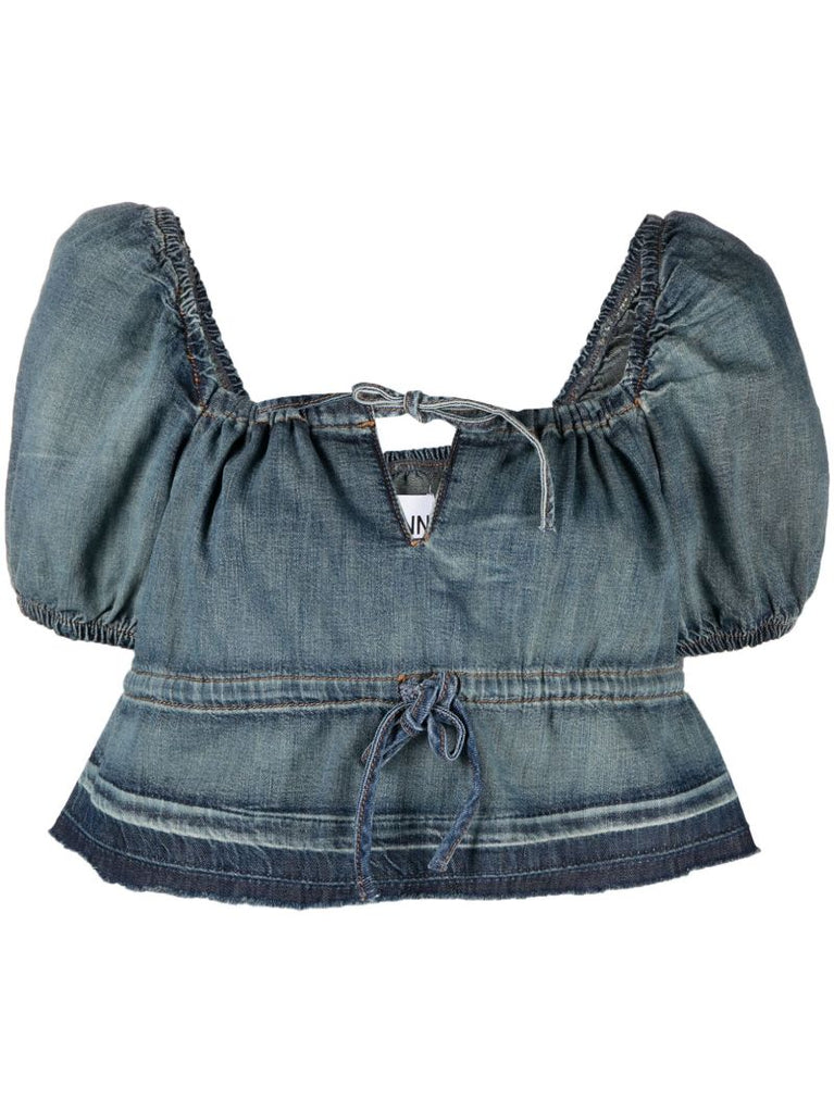 Blue Cropped Denim Top