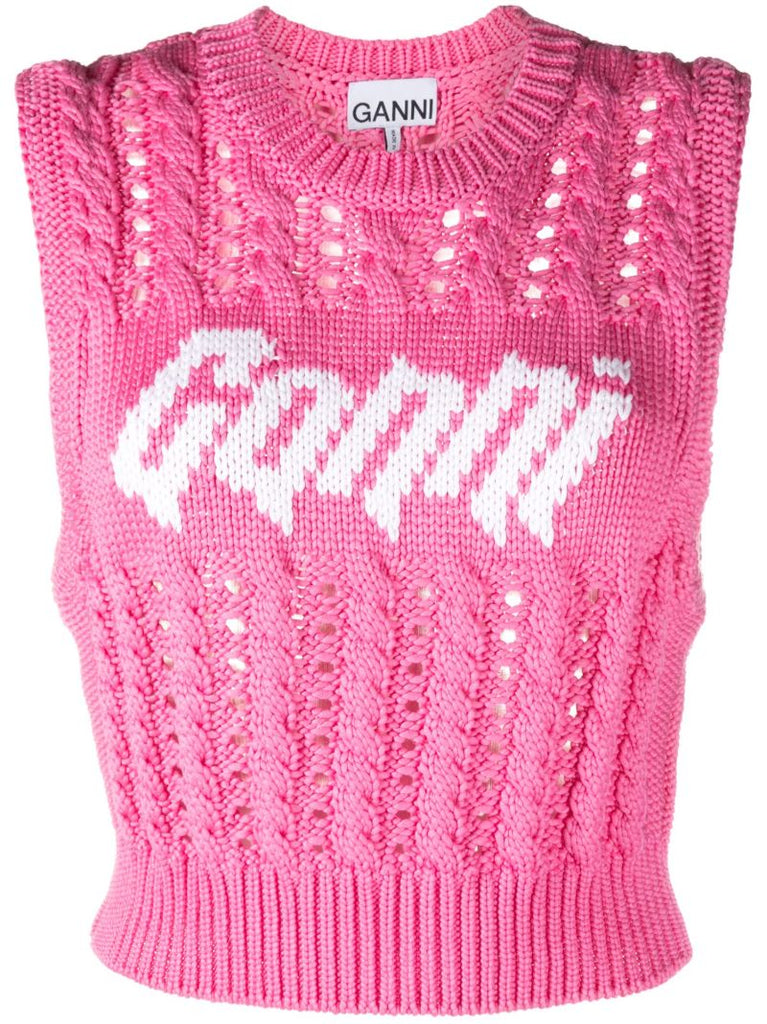 Pink Logo Intarsia Cable-knit Vest