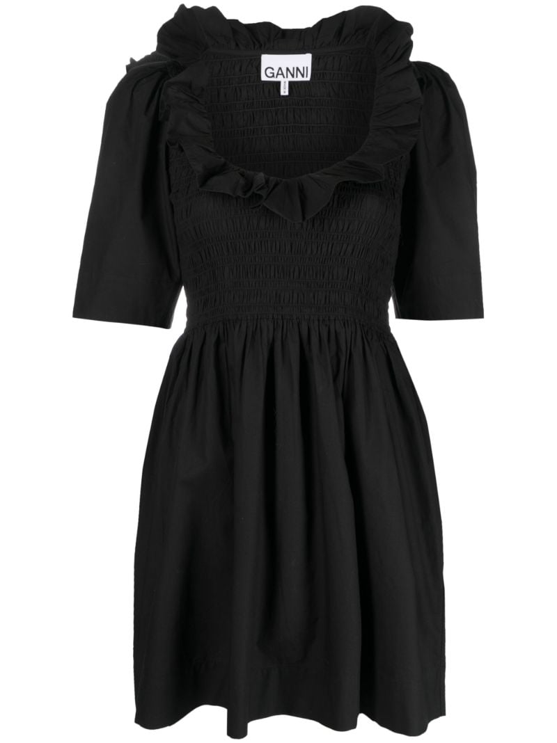 Black Smocked Organic Cotton Mini Dress