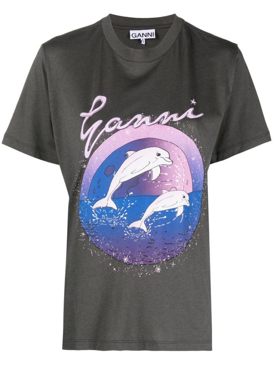 Grey Graphic Print Crew-neck T-shirt
