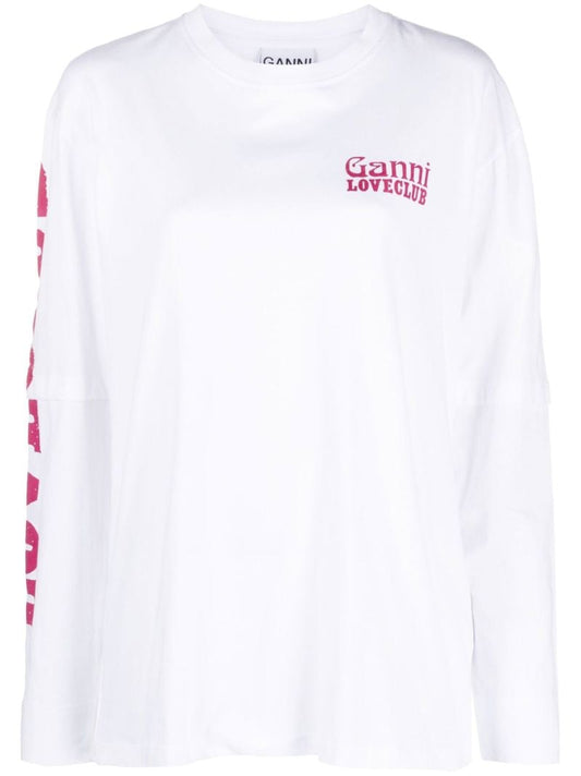 White Logo Print Long Sleeve Top