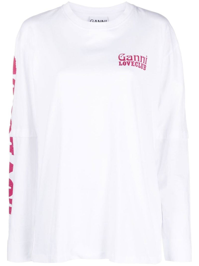 White Logo Print Long Sleeve Top