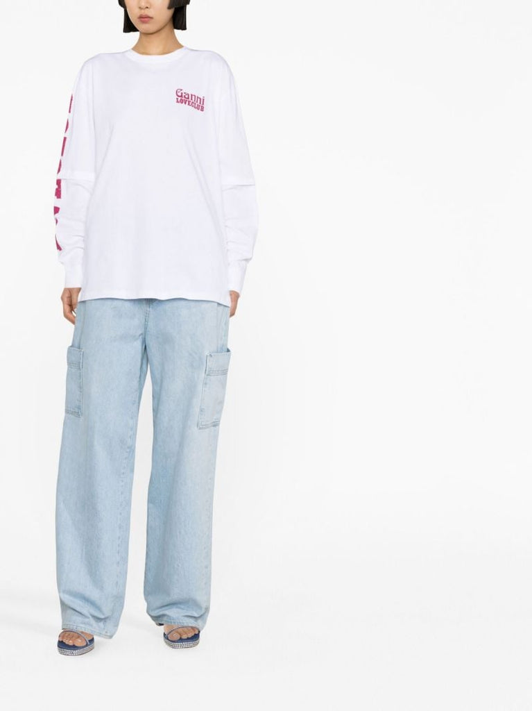 White Logo Print Long Sleeve Top