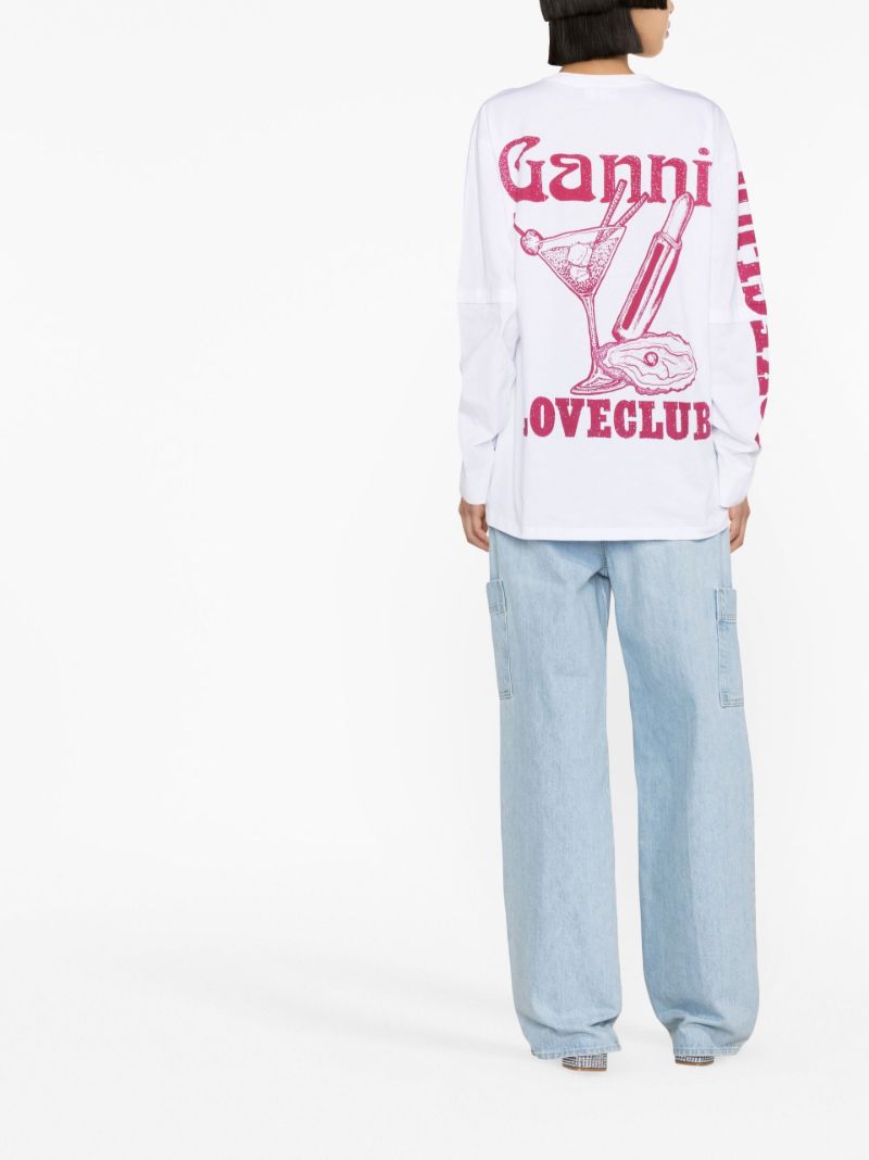 White Logo Print Long Sleeve Top