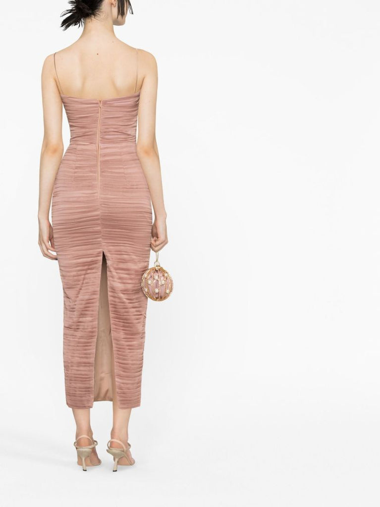Pink Ruched Midi Dress