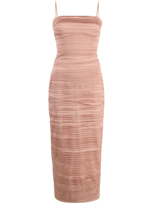 Pink Ruched Midi Dress