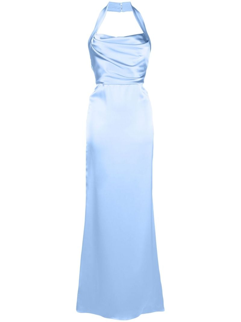 Blue Satin Halterneck Gown