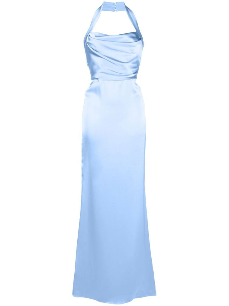 Blue Satin Halterneck Gown
