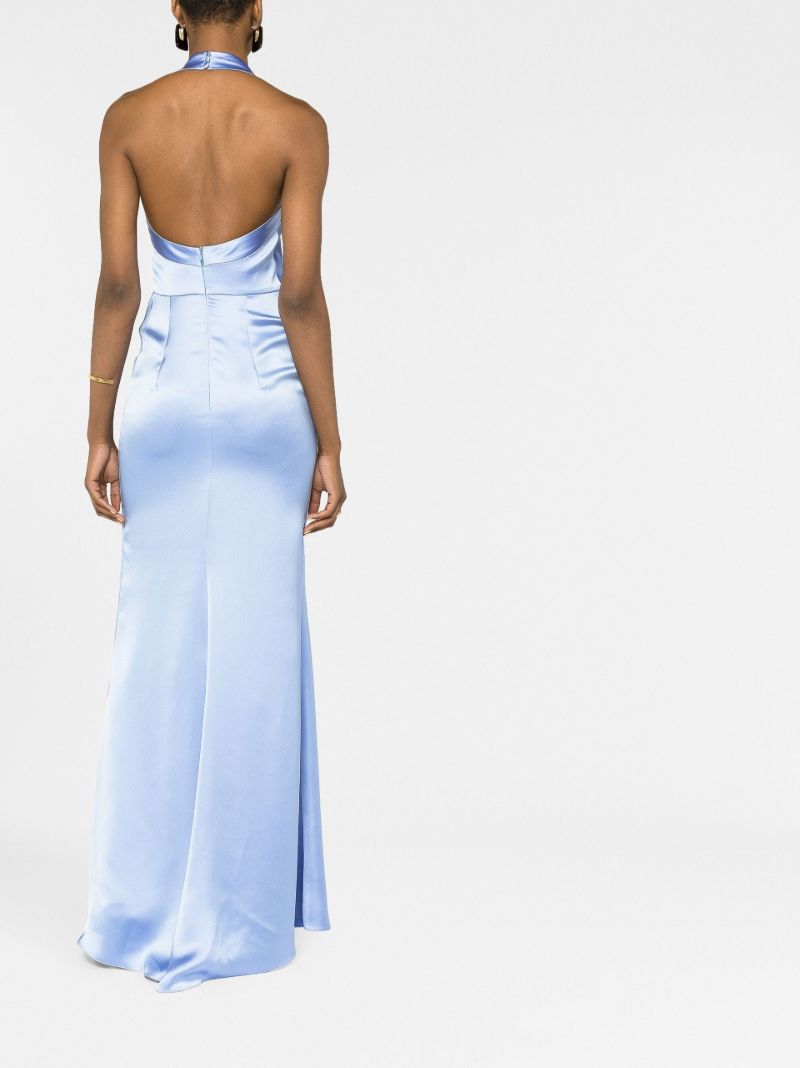 Blue Satin Halterneck Gown