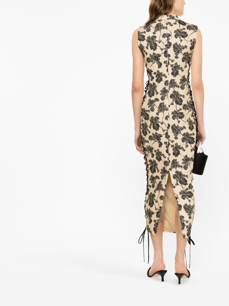 Neutral Elena Lace-up Midi Dress