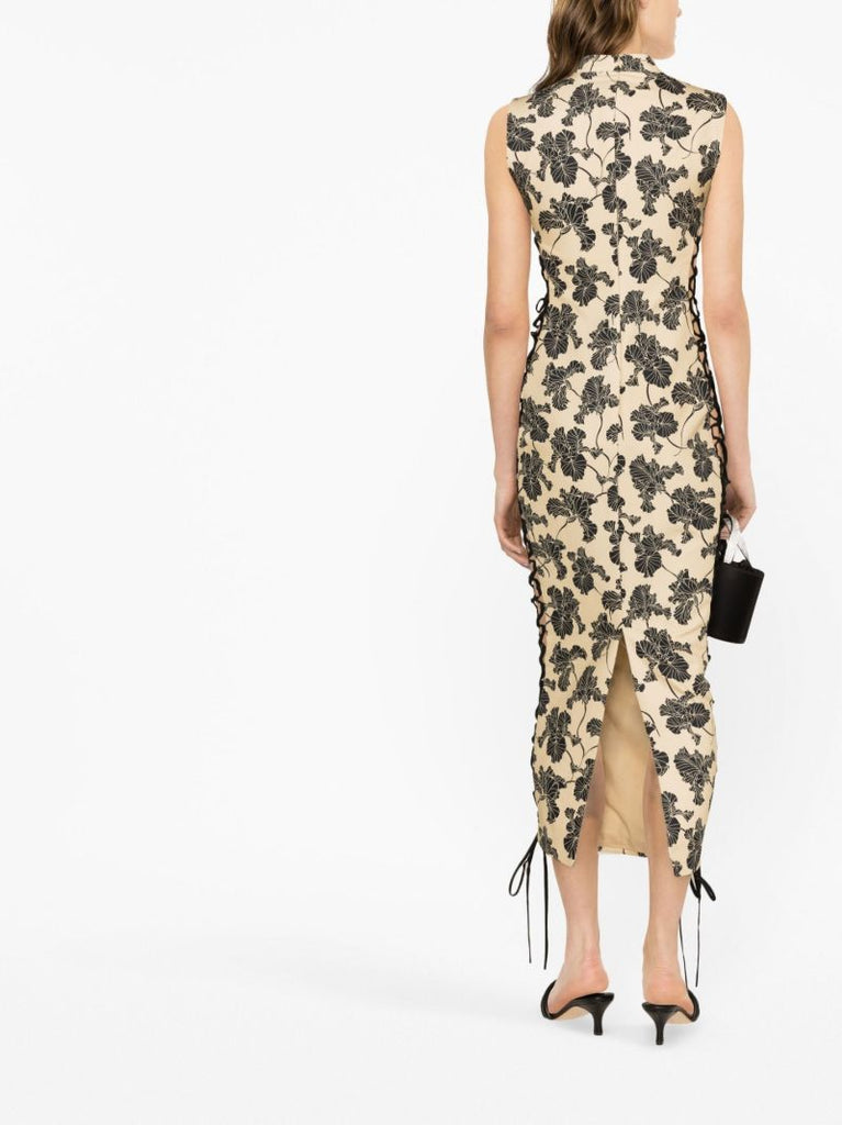 Neutral Elena Lace-up Midi Dress