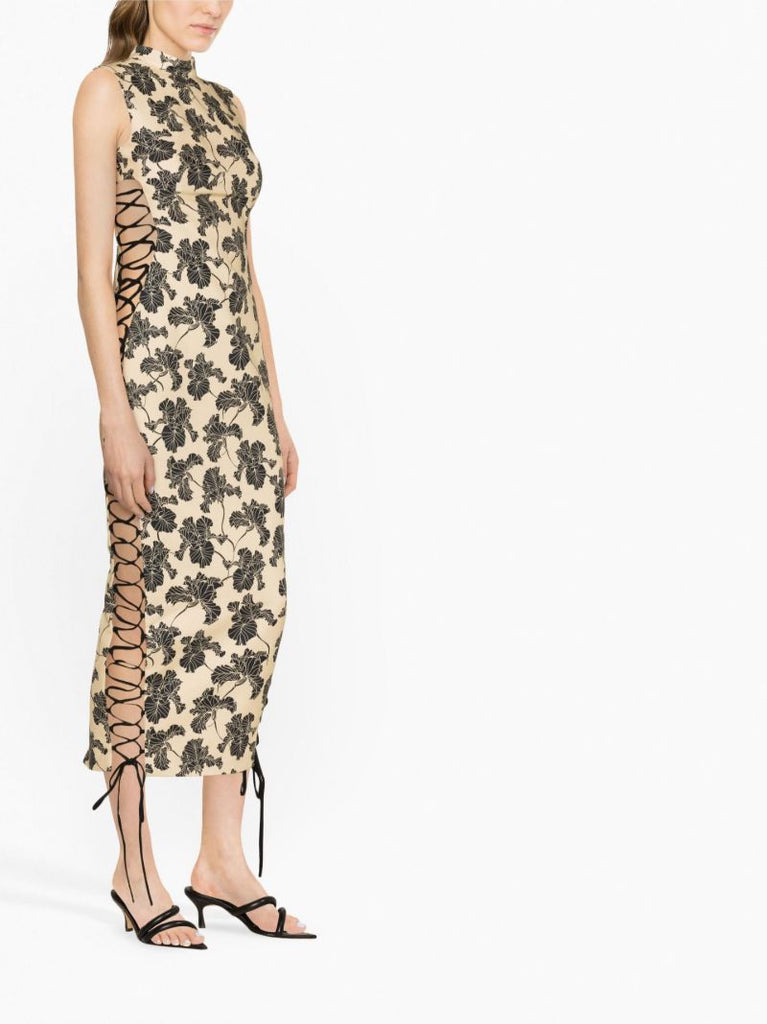 Neutral Elena Lace-up Midi Dress