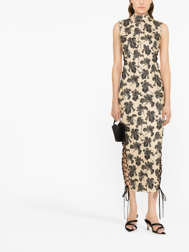 Neutral Elena Lace-up Midi Dress