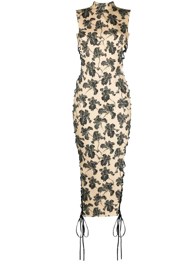 Neutral Elena Lace-up Midi Dress