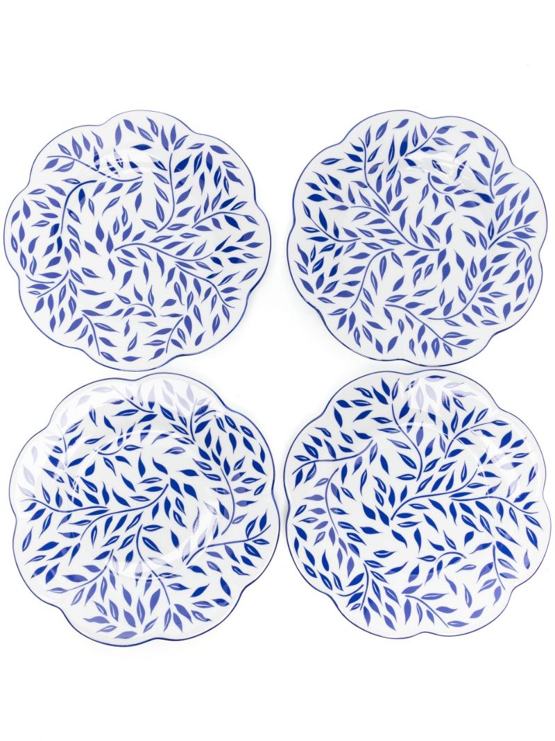 Blue Leaves Dessert Plate Set