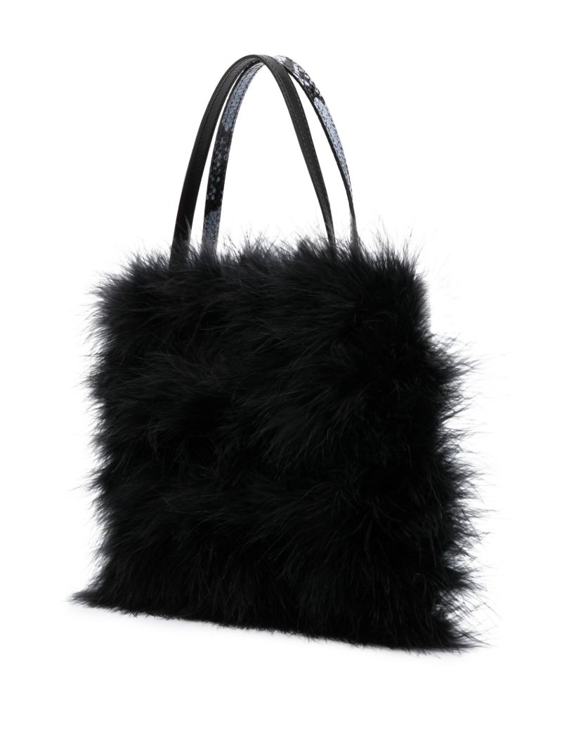 Blue Suki Snakeskin-effect Feather-trim Tote Bag