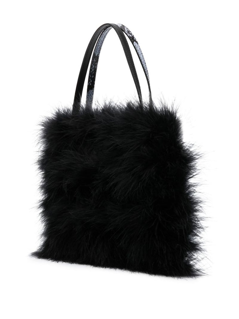 Blue Suki Snakeskin-effect Feather-trim Tote Bag