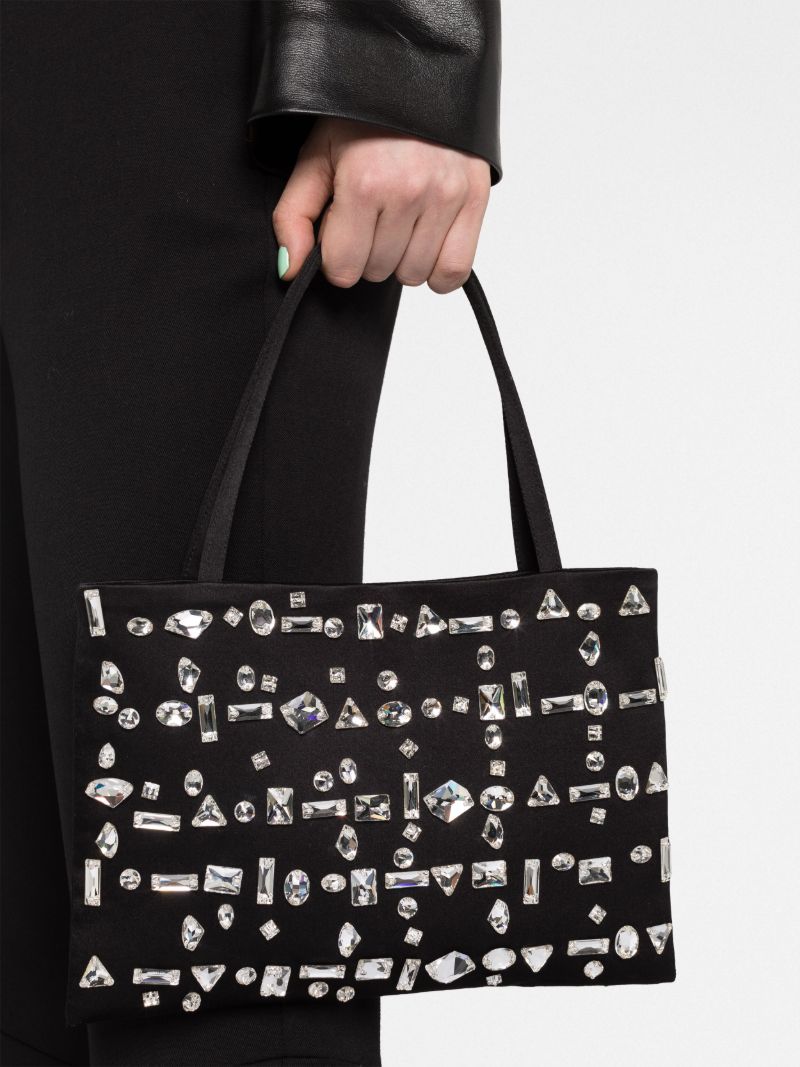 Black Crystal-embellished Mini Tote Bag