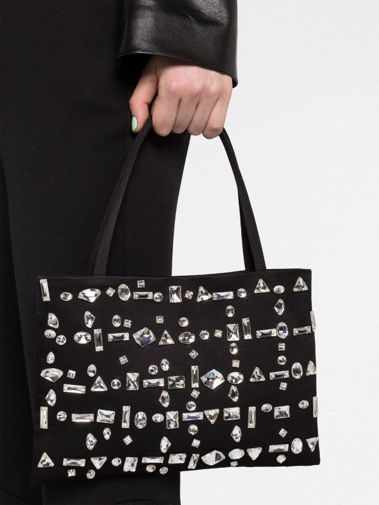 Black Crystal-embellished Mini Tote Bag