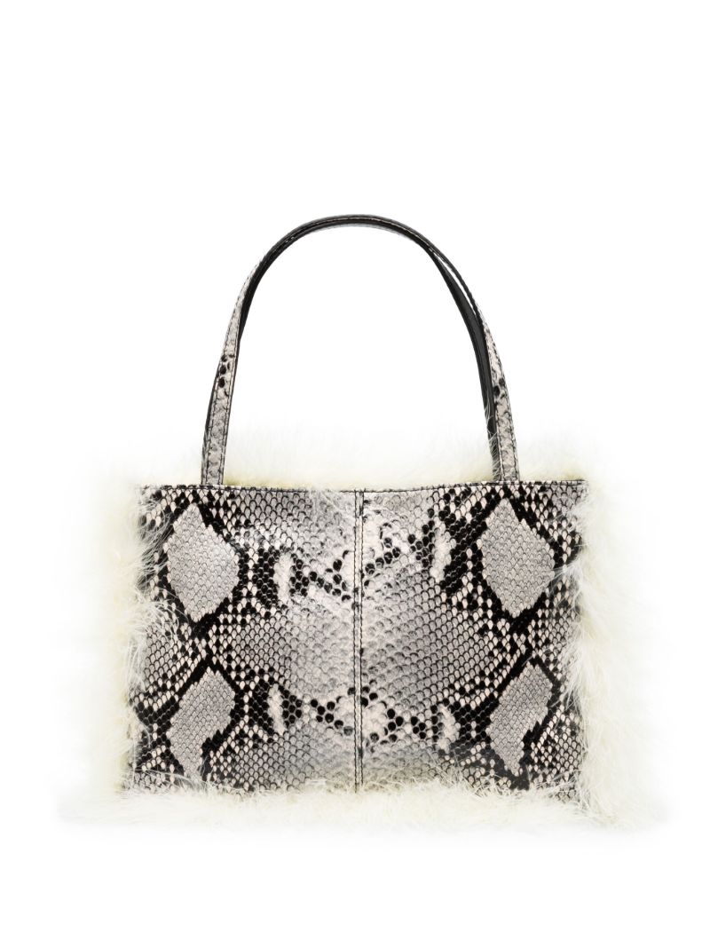White Suki Snakeskin-effect Feather-insert Tote Bag