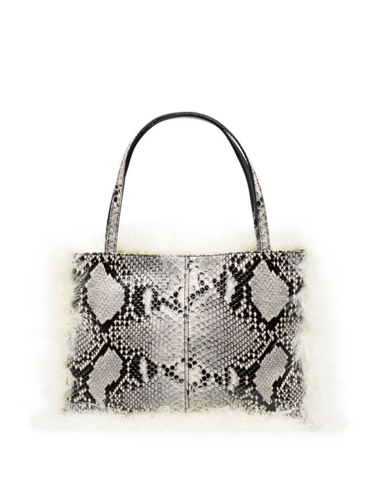 White Suki Snakeskin-effect Feather-insert Tote Bag